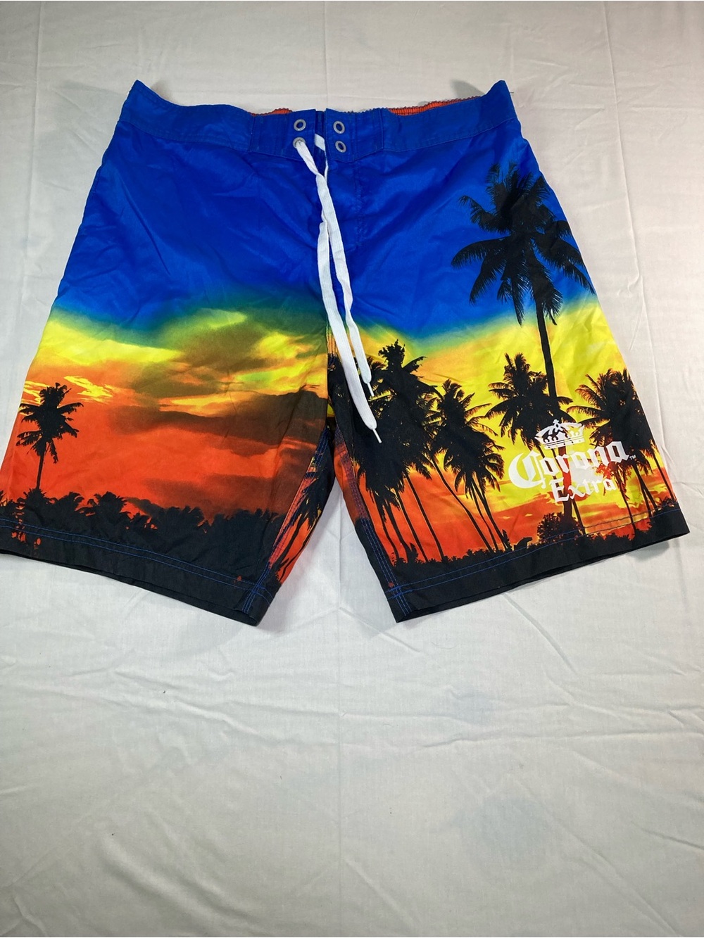 Corona Men's Tropical Sunset Swim Trunks - Blue/Yellow/Orange